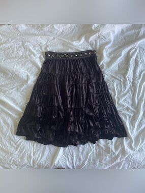 Vintage Y2K Meghan Noland Los Angeles Dark Brown Velvet Beaded Skirt